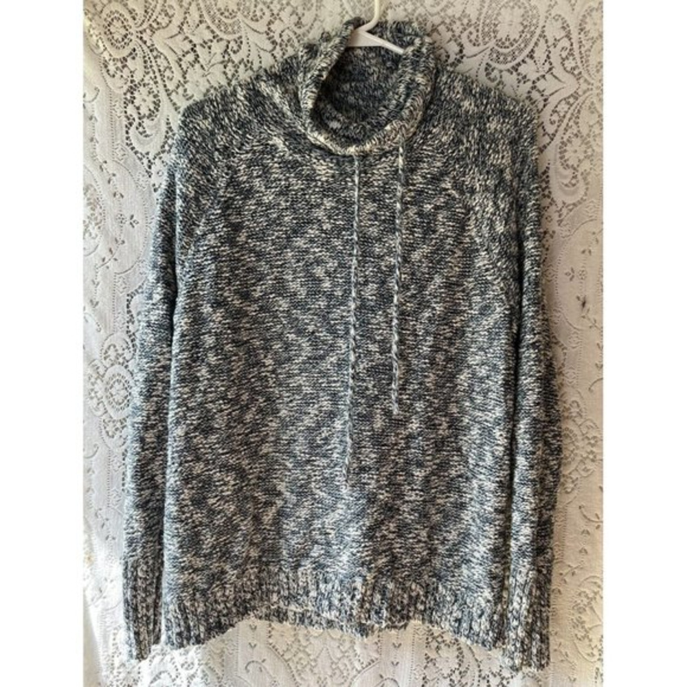 Chaps Blue and White Sweater Chunky Knit Womens Large Cotton Blend